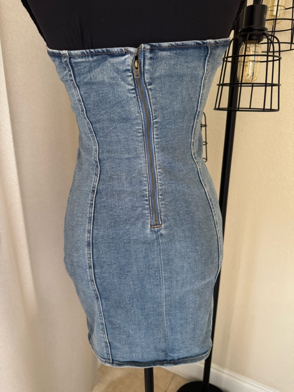 Garage Denim Strapless Mini Dress XS Tube Bodycon Y2K - Picture 5 of 8